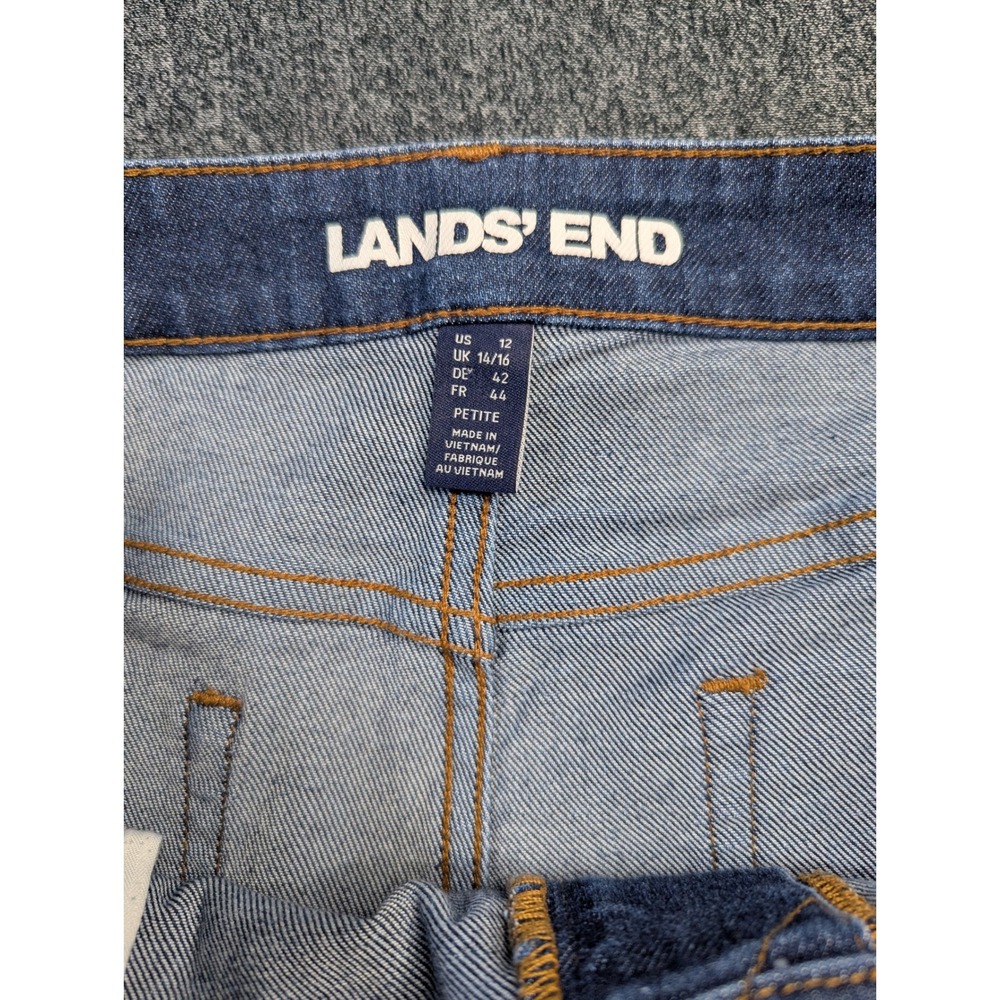 Lands End Womens Straight Leg Jeans Dark Wash Indigo Blue Stretch‎ Size 12P